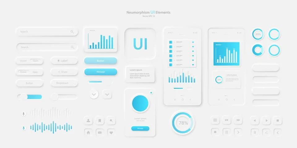 A set of user interface elements for a mobile application in a light style. Stock Illustration