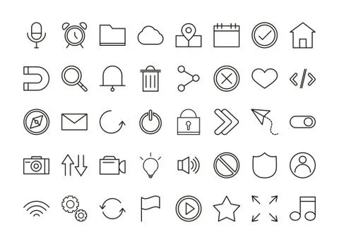 Set of user interface icons, mobile app button media and navigation linear style 스톡 일러스트