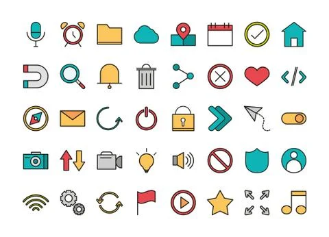 Set of user interface icons, mobile app button media and navigation linear and Illustrazione stock
