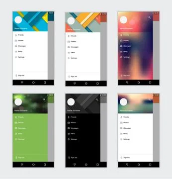 Set of user interfaces in material design style template for social network menu Stock Illustration
