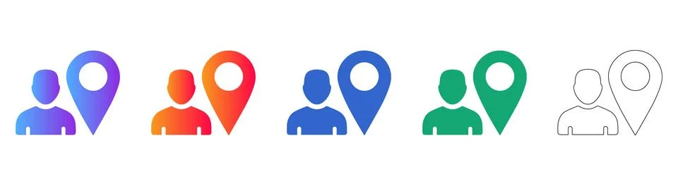 Set of User Location Icons in Gradient and Line Styles Stock-Illustration