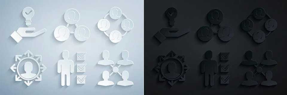 Set User of man in business suit, Project team base, and Light bulb hand icon Illustrazione stock