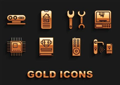 Set User manual, 3D printer, Digital door lock with wireless technology for Illustrazione stock