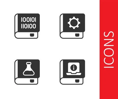 Set User manual, Books about programming, Chemistry book and icon. Vector 스톡 일러스트