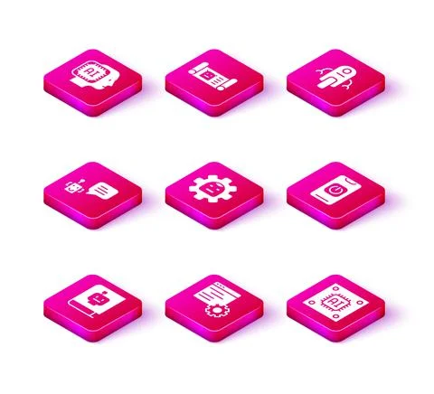 Set User manual, Computer api interface, Bot, Robot, Processor with Stock Illustration