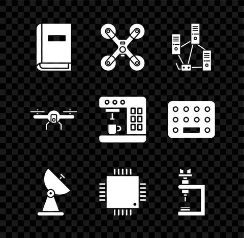 Set User manual, Drone flying, Computer network, Radar, Processor with Stockillustratie