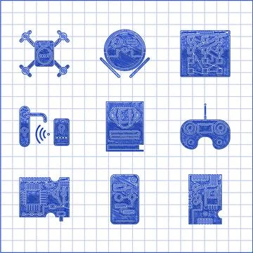 Set User manual, Remote control, Printed circuit PCB, Digital door lock with Ilustración de archivo