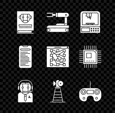 Set User manual, Robot, 3D printer, Worker robot, Antenna, Remote control, .. Illustrazione stock