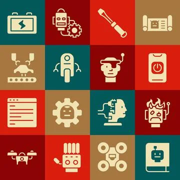 Set User manual, Robot burned out, Turn off robot from phone, Screwdriver 스톡 일러스트
