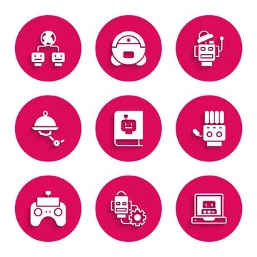 Set User manual, Robot setting, Creating robot, Mechanical hand, Remote con.. Stock Illustration