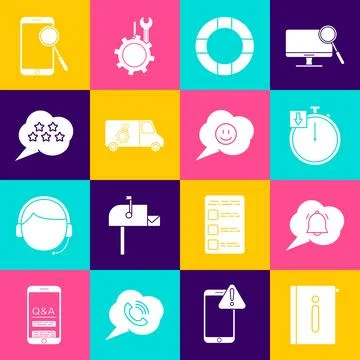 Set User manual, Speech bubble chat notification, Stopwatch, Lifebuoy, Car Stock Illustration