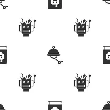 Set User manual, Waiter robot and Broken on seamless pattern. Vector Illustrazione stock