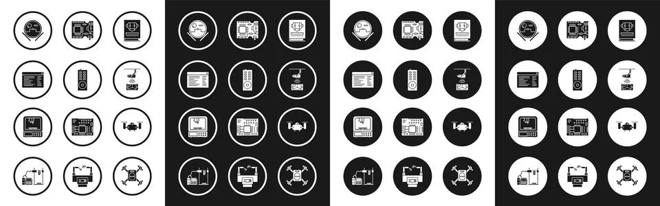 Set User manual, web developer programming code, Robot vacuum cleaner, Wire.. Stock-Illustration