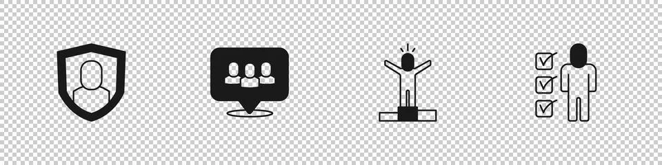 Set User protection, Project team base, Productive human and Resume icon. V.. Stock Illustration