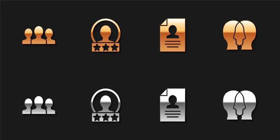 Set Users group, Create account screen, Resume and Project team base icon 스톡 일러스트