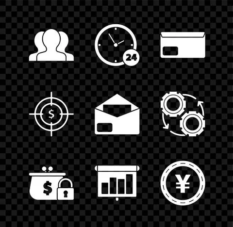 Set Users group, Envelope, Closed wallet with, Presentation financial board Stock Illustration