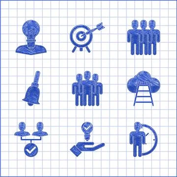 Set Users group, Light bulb in hand, Time Management, Ladder leading to cloud イラスト素材