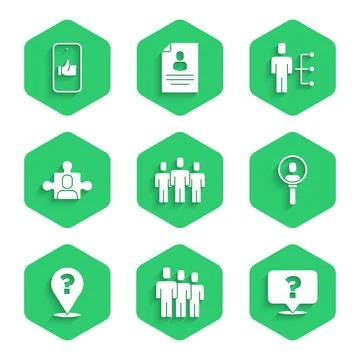 Set Users group, Question mark, Search people, Project team base, of man in.. Stock Illustration