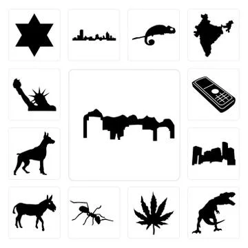 Set of utah, t rex, marijuana leaf, ant, donkey, minnesota, doberman, cell ph 무료 스톡 일러스트