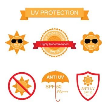 Set of UV Sun Protection and anti UV icons Stock Illustration