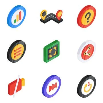 Set of Ux Flat Isometric Icons Stock Illustration