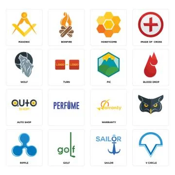 Set of v circle, sailor, ripple, warranty, auto shop, pic, wolf, honeycomb, m Free Stock Illustration