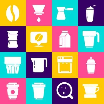 Set V60 coffee maker, Coffee cup to go, turk, Location with bean, Pour over.. Ilustración de archivo