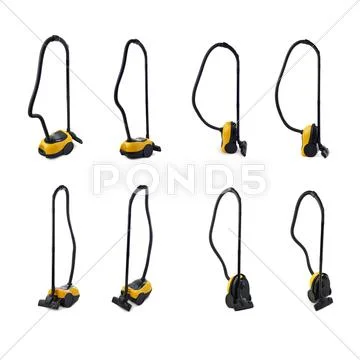 Set of Vacuum cleaner over isolated white background Stock Photos