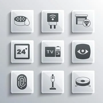 Set Vacuum cleaner, Robot vacuum, Security camera, Multimedia and TV box Stock Illustration