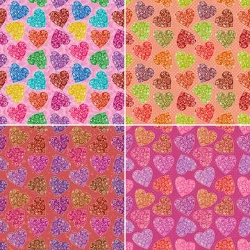 Set of valentine hearts seamless patterns Stock Illustration