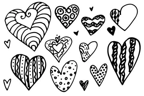 Set of Valentine isolated vector hearts with patterns and textures for your Stock Illustration
