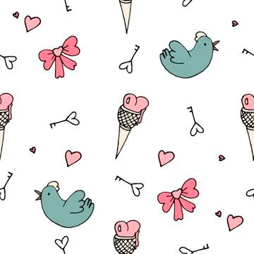 Set of valentine pattern in doodle style Stock Illustration