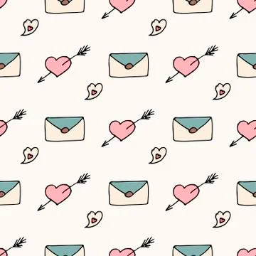 Set of valentine pattern in doodle style Stock Illustration
