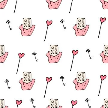 Set of valentine pattern in doodle style Stock Illustration
