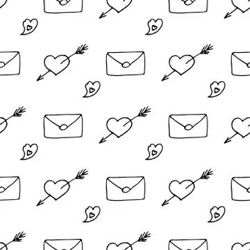 Set of valentine pattern in doodle style Stock Illustration