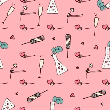 Set of valentine patterns in doodle style Stock Illustration