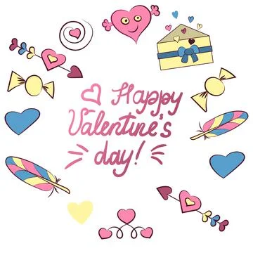 Set of Valentine s day elements isolated on white background. Vector イラスト素材