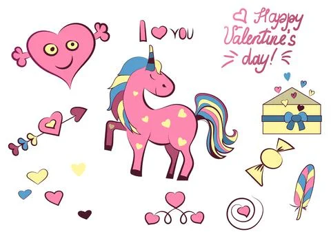 Set of Valentine s day elements isolated on white background. Vector イラスト素材