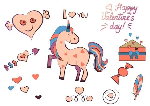 Set of Valentine s day elements isolated on white background. Vector Illustrazione stock