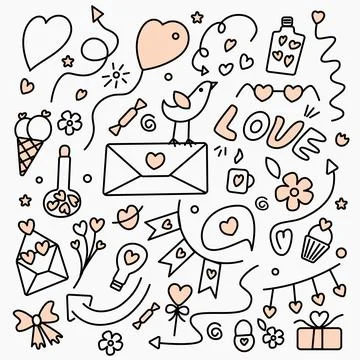 Set for Valentine s Day. Elements for design. doodle illustration in flat style Stock Illustration