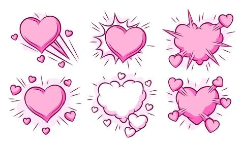 Set of Valentine speech bubbles. Romantic clouds and backgrounds in comic s.. Stock Illustration