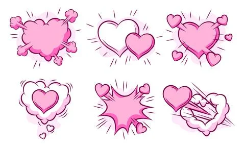 Set of Valentine speech bubbles. Romantic clouds and backgrounds in comic s.. Illustrazione stock