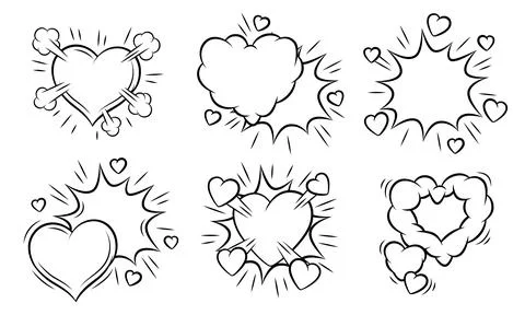 Set of Valentine speech bubbles. Romantic clouds and backgrounds in comic s.. Stock Illustration