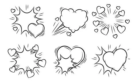 Set of Valentine speech bubbles. Romantic clouds and backgrounds in comic s.. Illustrazione stock