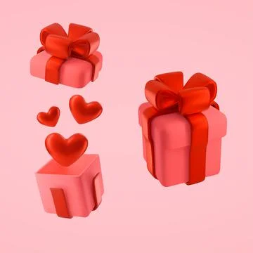 A set of Valentine's day gift boxes in 3d plastic style Stock Illustration