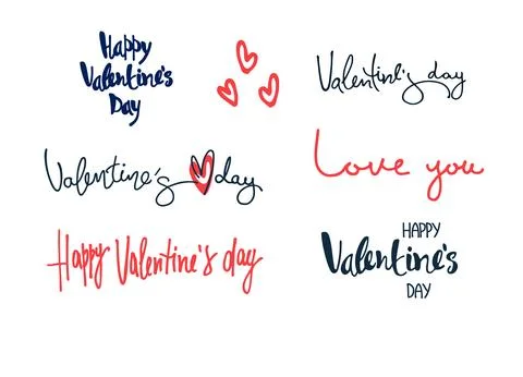 Set of Valentines Day hand-lettered greeting phrases. Isolated on white Stock Illustration