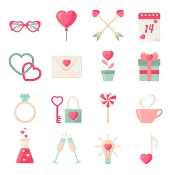 Set of Valentines day icons elements collection Stock Illustration