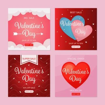 Set of valentines day instagram post template with abstract backgrounds, clouds Stock Illustration