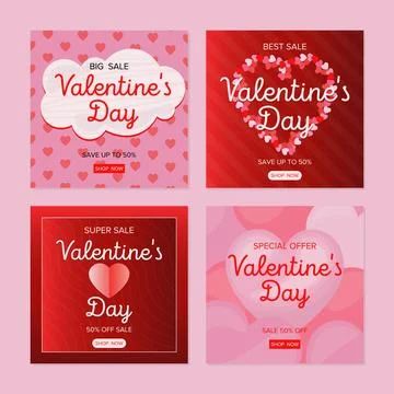 Set of valentines day instagram post template with different types of patterns Stock Illustration