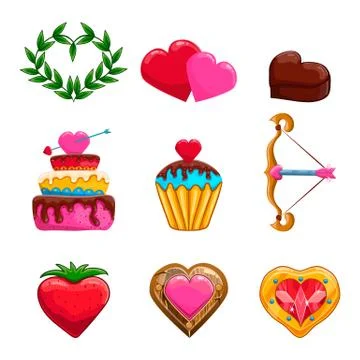 Set of Valentines Day items design Stock Illustration